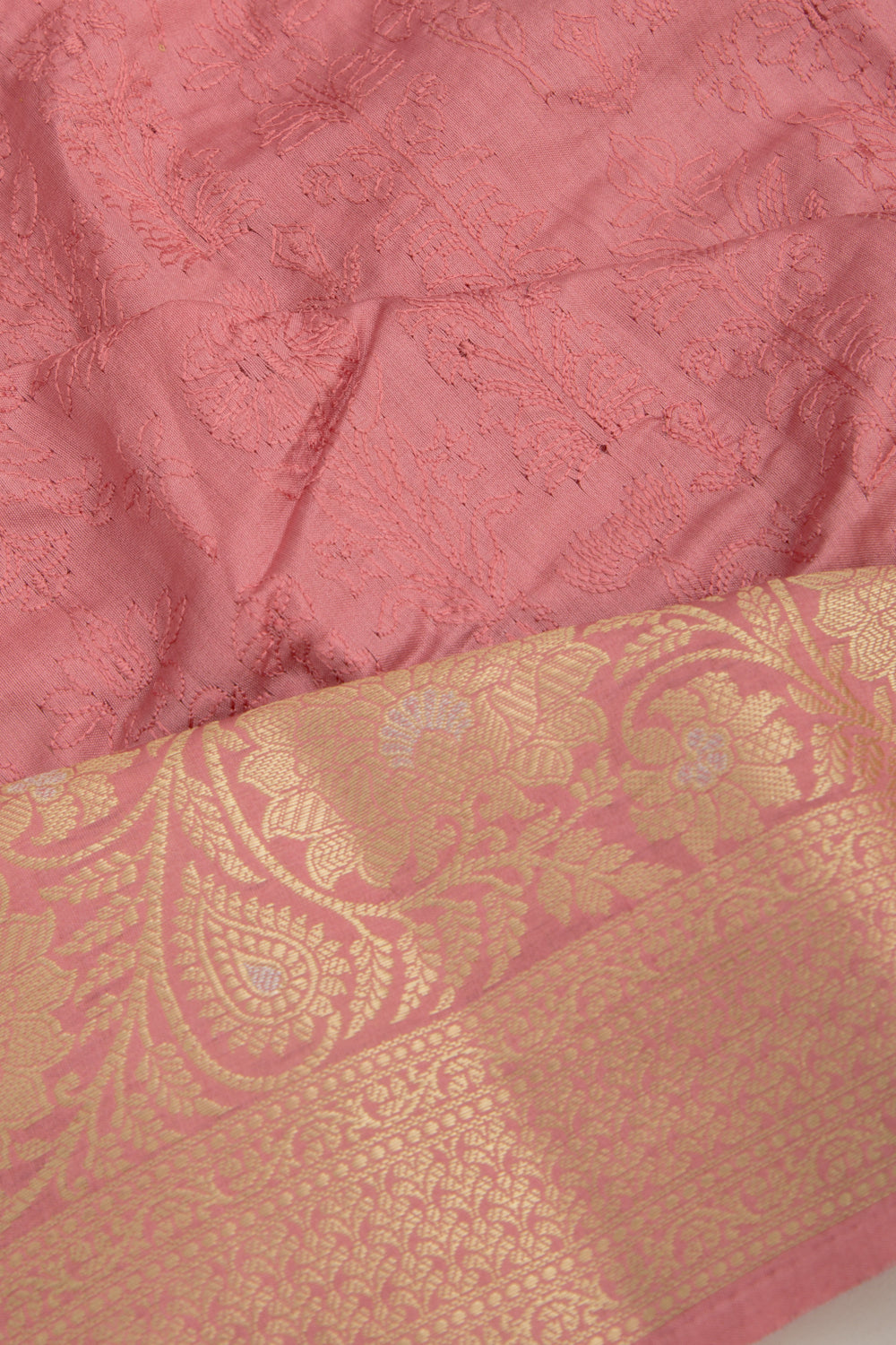 Tussar Floral Embroidery Pink Saree