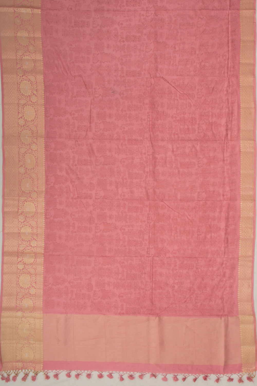 Tussar Floral Embroidery Pink Saree