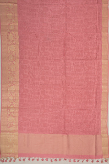 Tussar Floral Embroidery Pink Saree