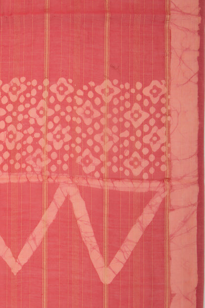 Chanderi Silk Batik Printed And Lines Redish Pink Saree