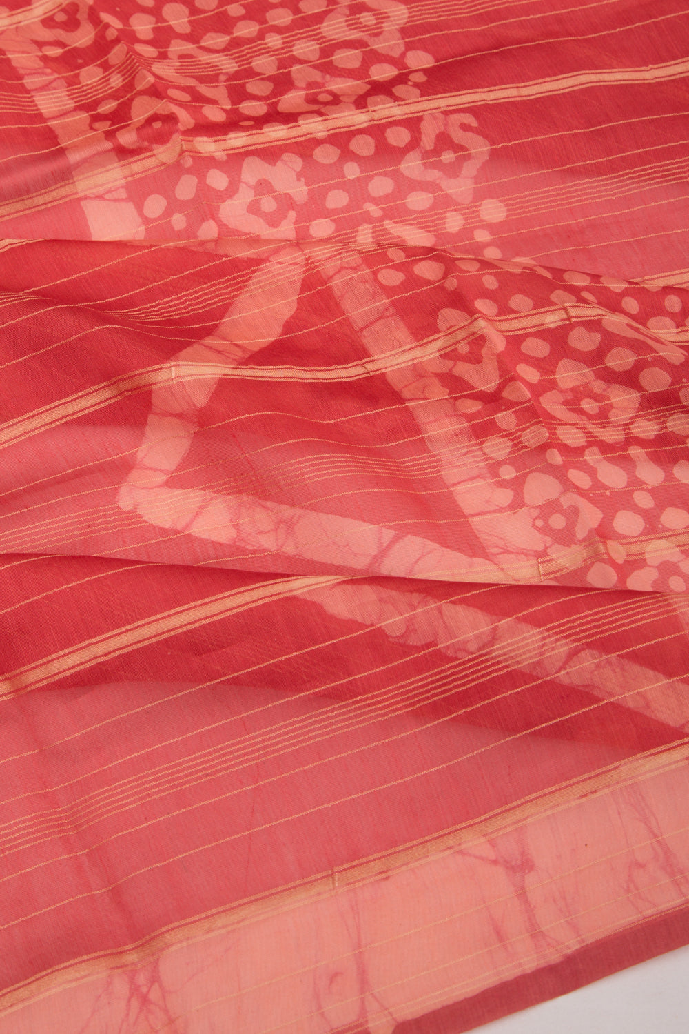 Chanderi Silk Batik Printed And Lines Redish Pink Saree