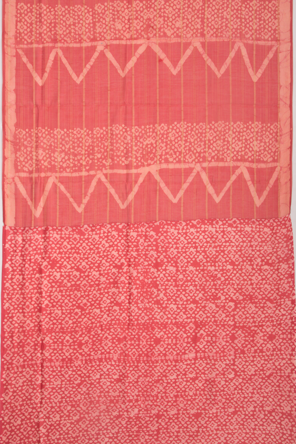 Chanderi Silk Batik Printed And Lines Redish Pink Saree