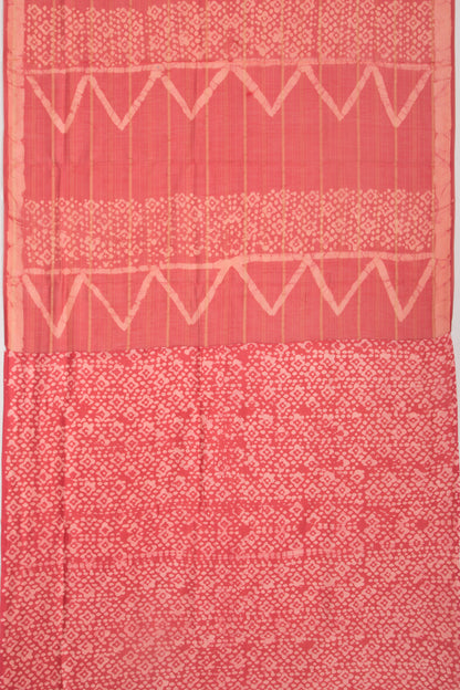 Chanderi Silk Batik Printed And Lines Redish Pink Saree