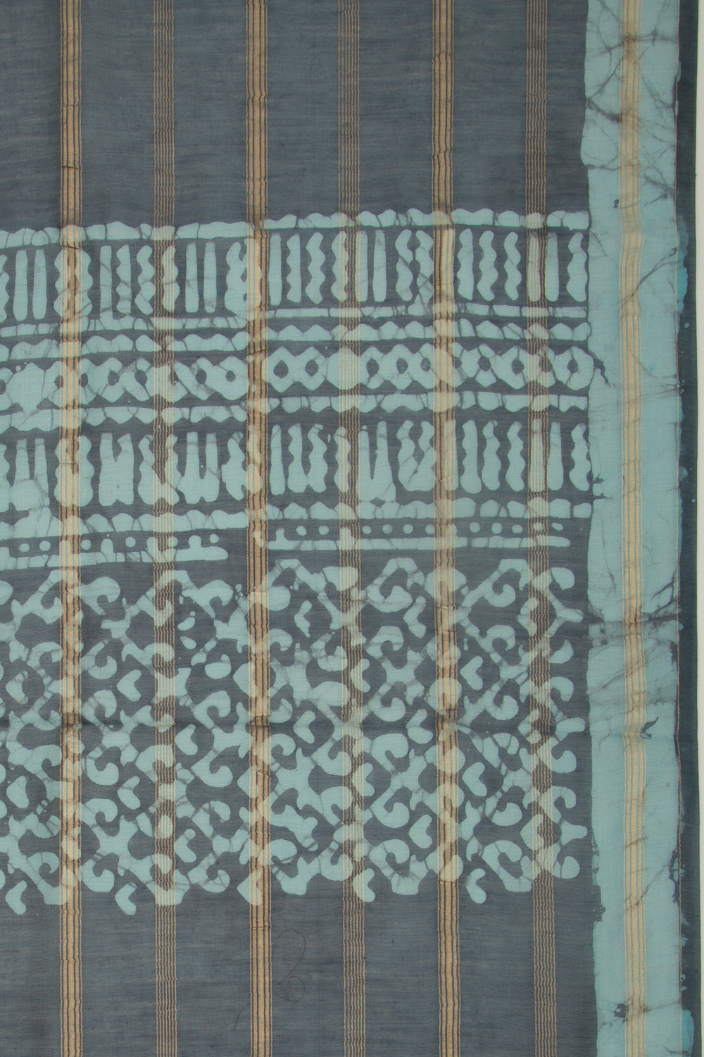 Chanderi Silk Batik Printed And Lines Blue Saree