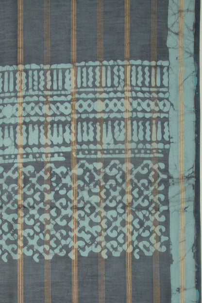 Chanderi Silk Batik Printed And Lines Blue Saree