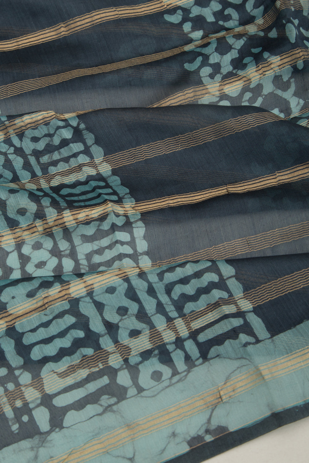 Chanderi Silk Batik Printed And Lines Blue Saree