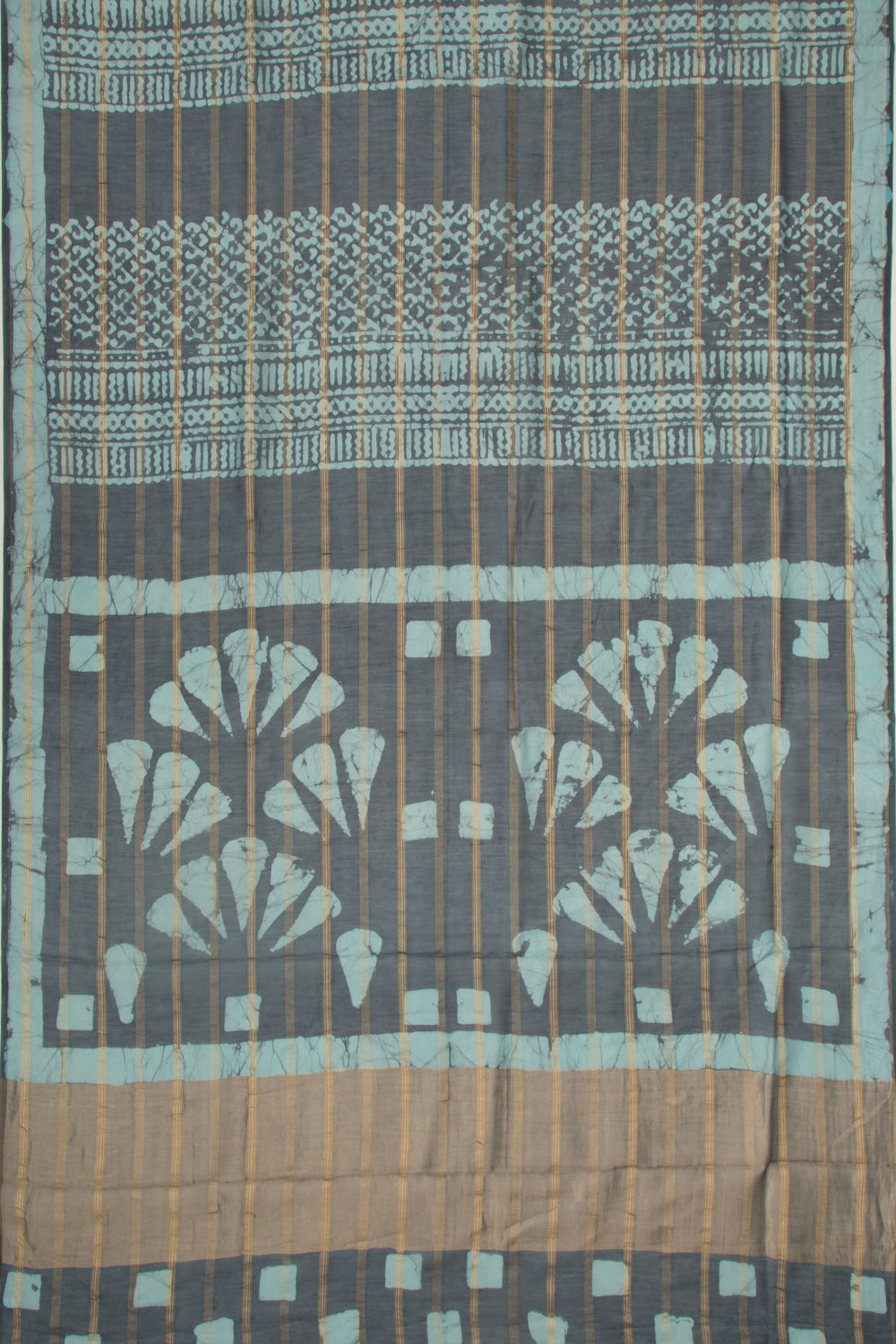 Chanderi Silk Batik Printed And Lines Blue Saree