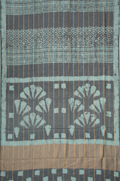 Chanderi Silk Batik Printed And Lines Blue Saree