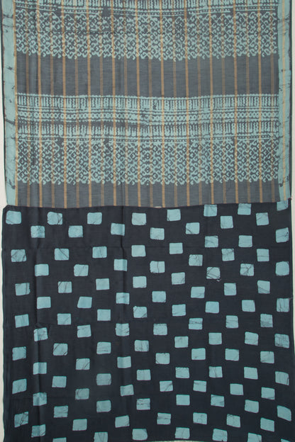 Chanderi Silk Batik Printed And Lines Blue Saree