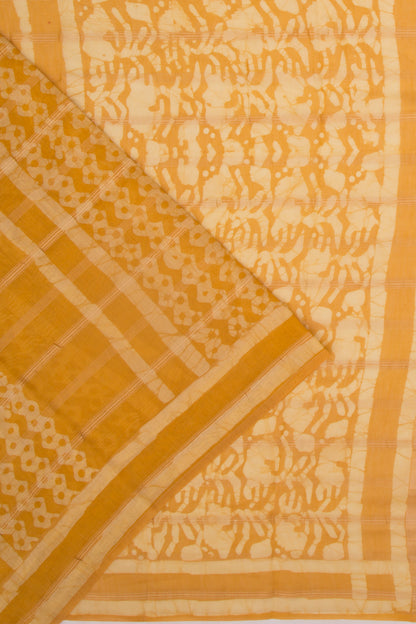 Chanderi Silk Batik Printed And Lines Mustard Yellow Saree