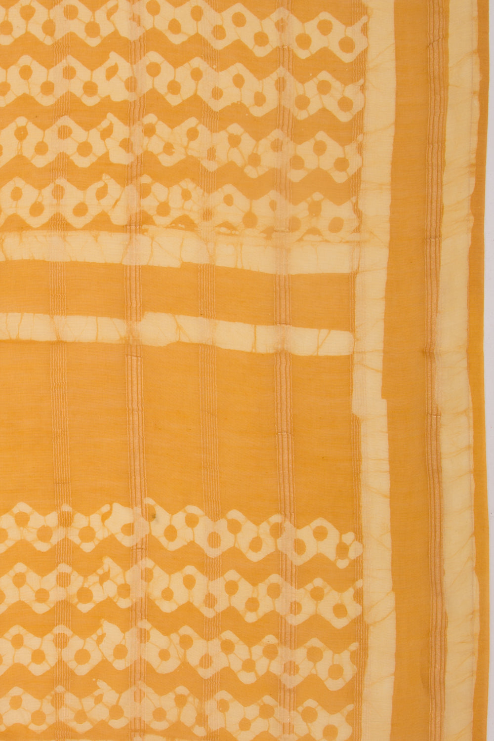 Chanderi Silk Batik Printed And Lines Mustard Yellow Saree