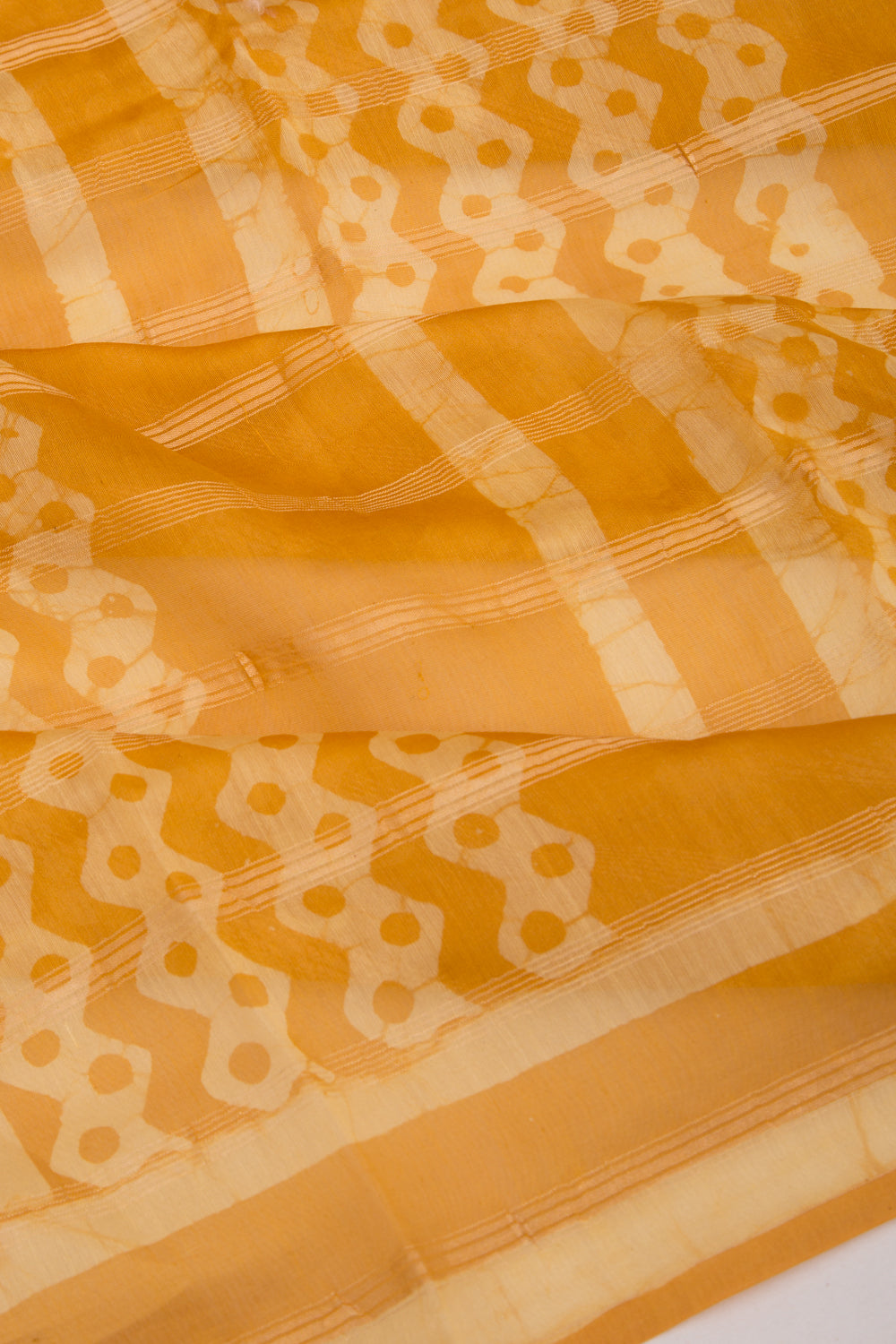 Chanderi Silk Batik Printed And Lines Mustard Yellow Saree