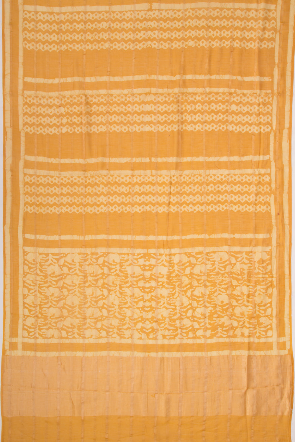 Chanderi Silk Batik Printed And Lines Mustard Yellow Saree