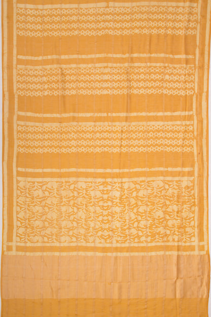 Chanderi Silk Batik Printed And Lines Mustard Yellow Saree
