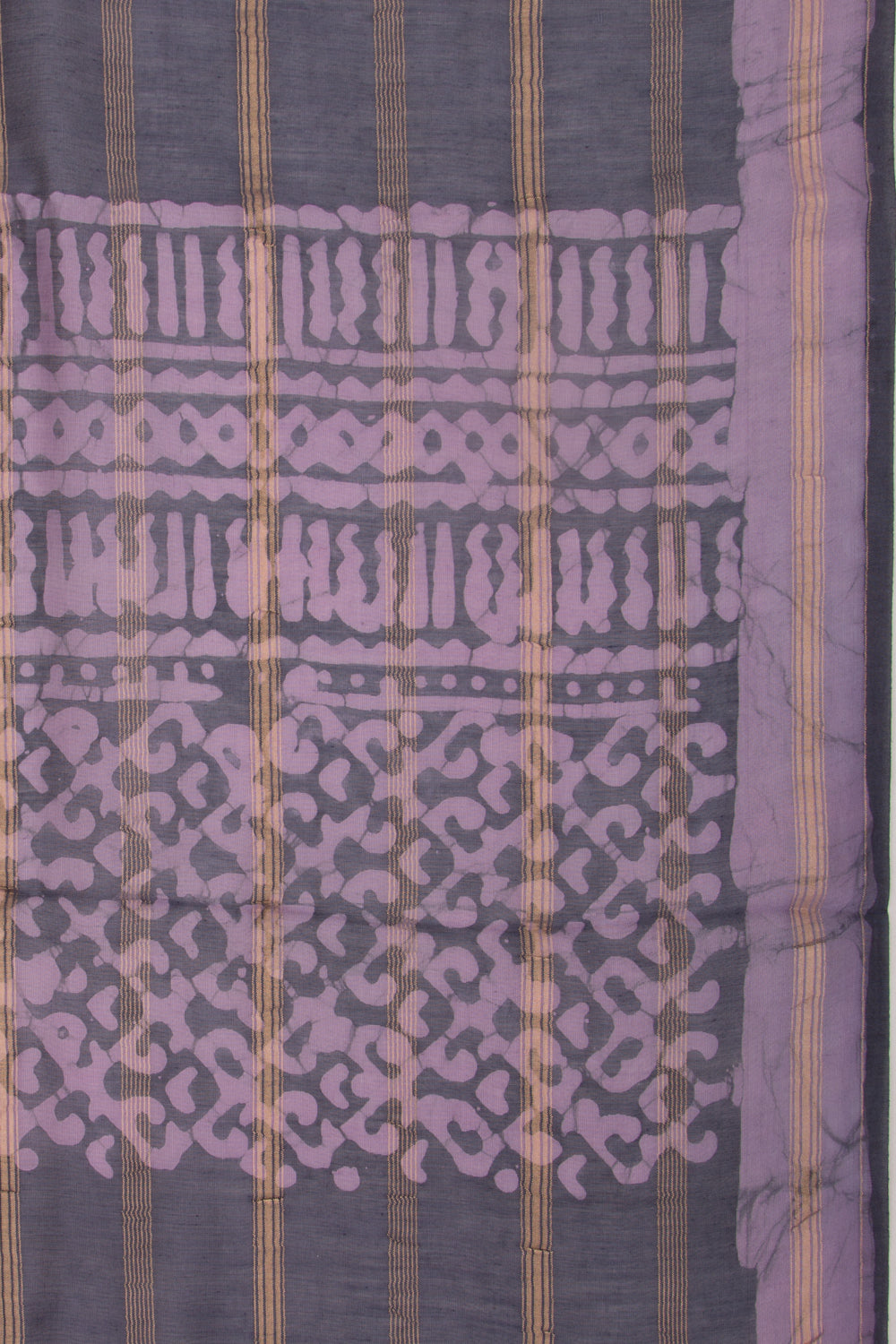 Chanderi Silk Batik Printed And Lines Blue And Purple Saree