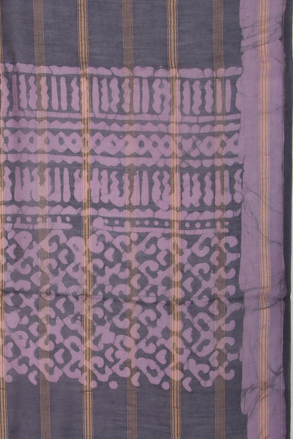 Chanderi Silk Batik Printed And Lines Blue And Purple Saree