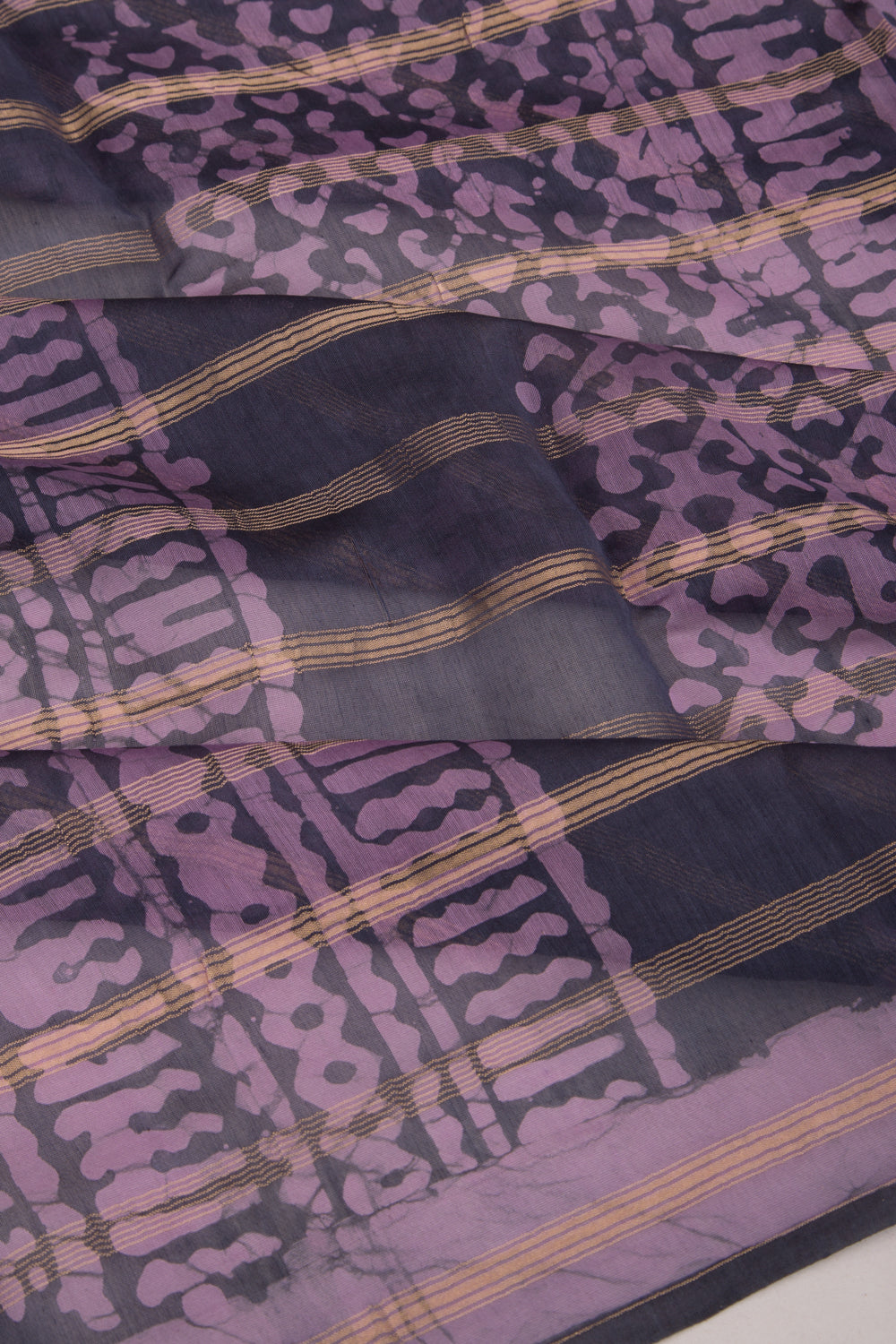 Chanderi Silk Batik Printed And Lines Blue And Purple Saree