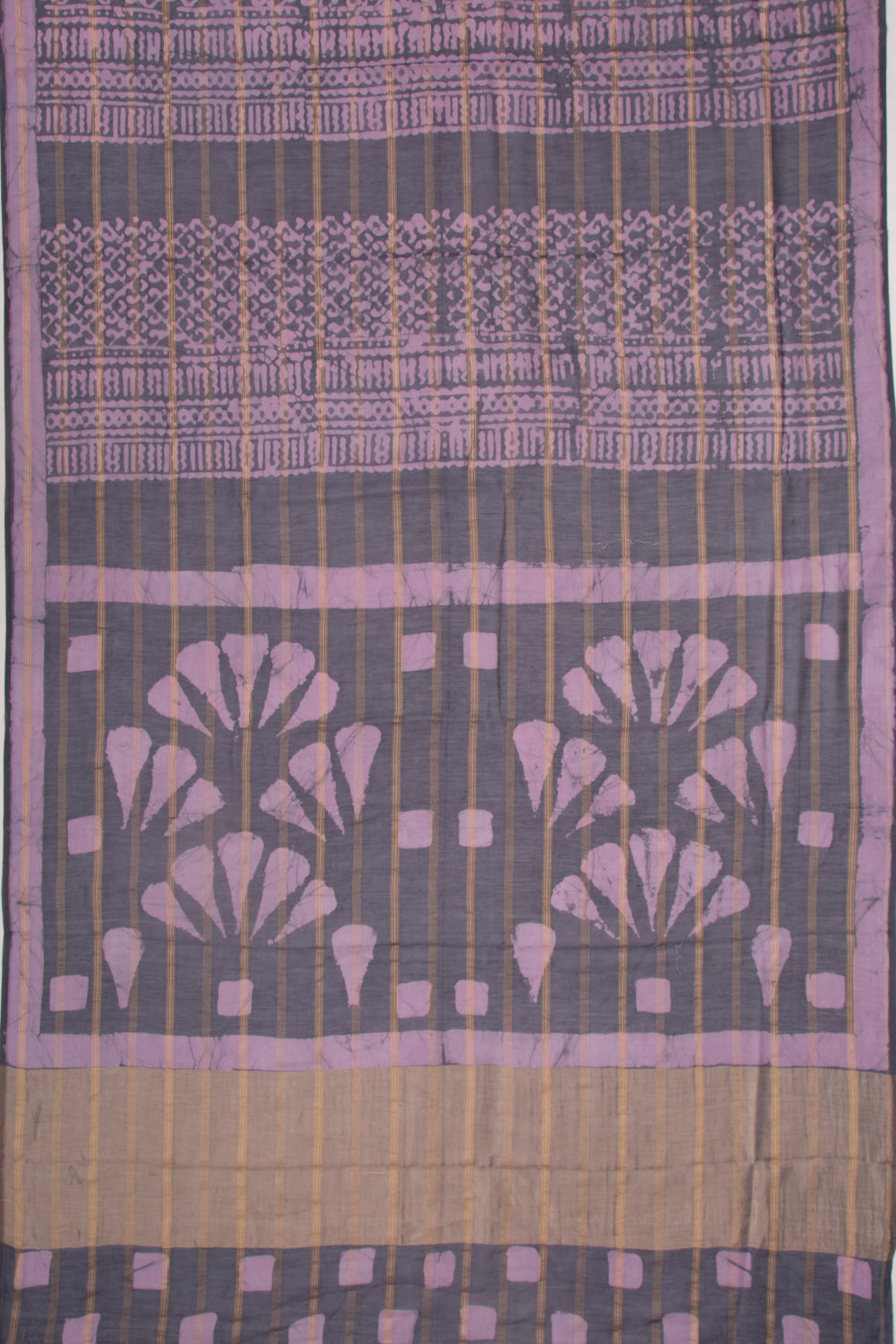 Chanderi Silk Batik Printed And Lines Blue And Purple Saree