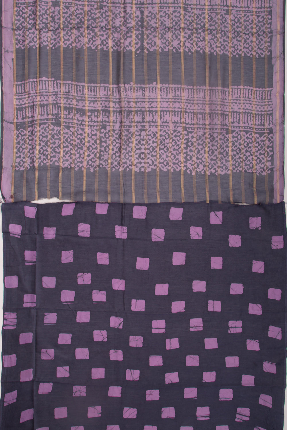 Chanderi Silk Batik Printed And Lines Blue And Purple Saree