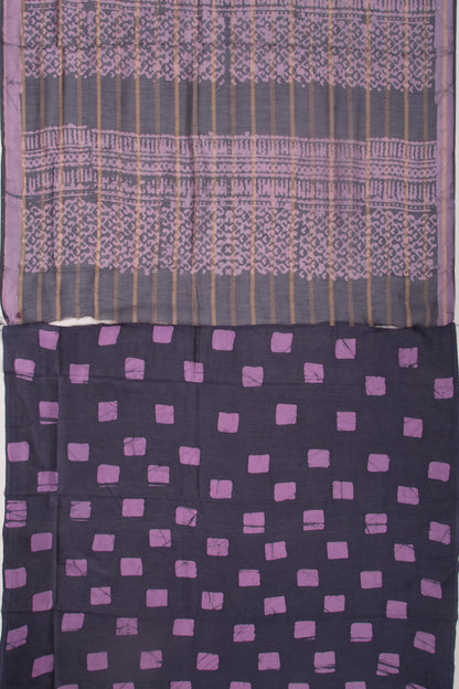 Chanderi Silk Batik Printed And Lines Blue And Purple Saree