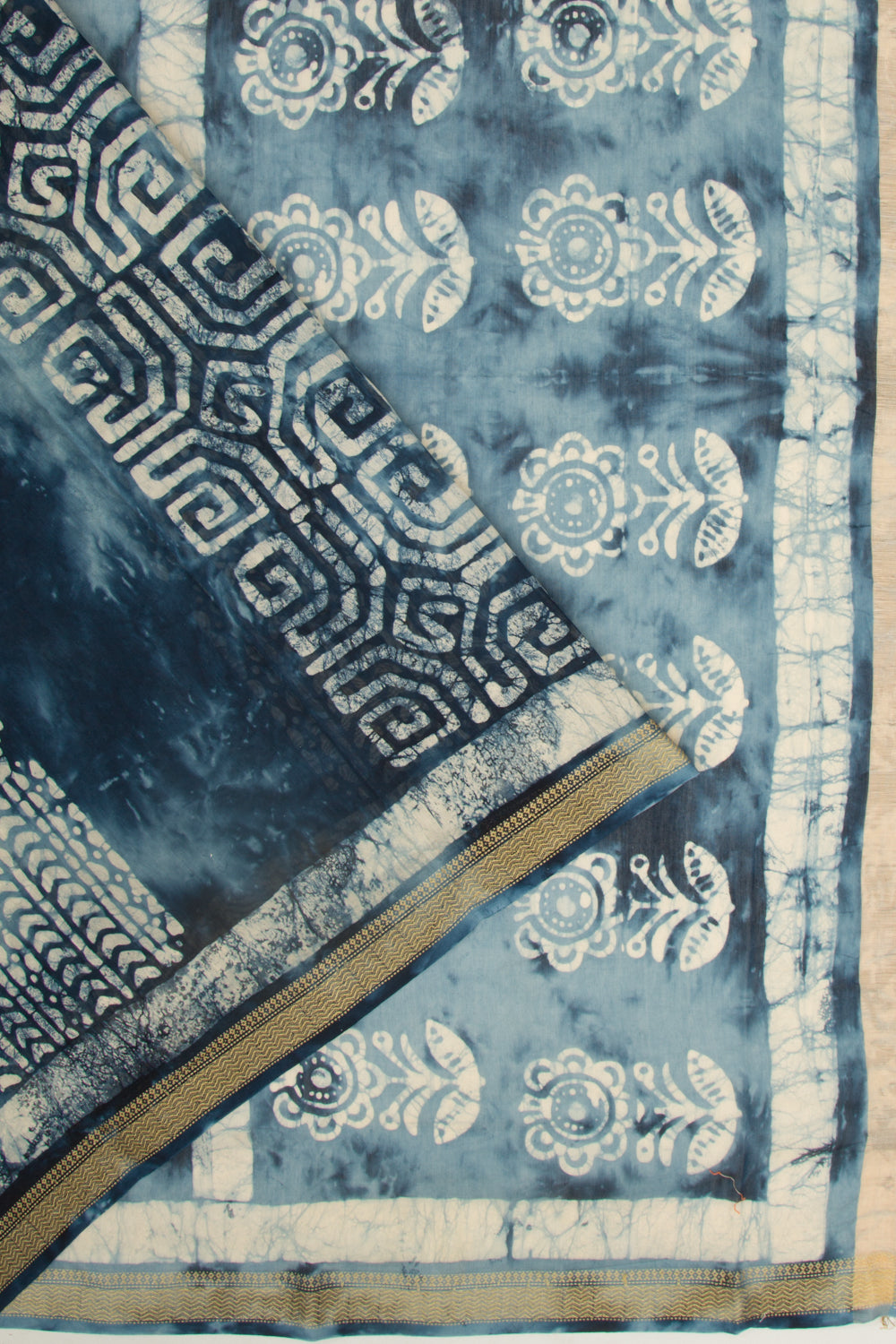 Chanderi Silk Batik Printed Blue Saree