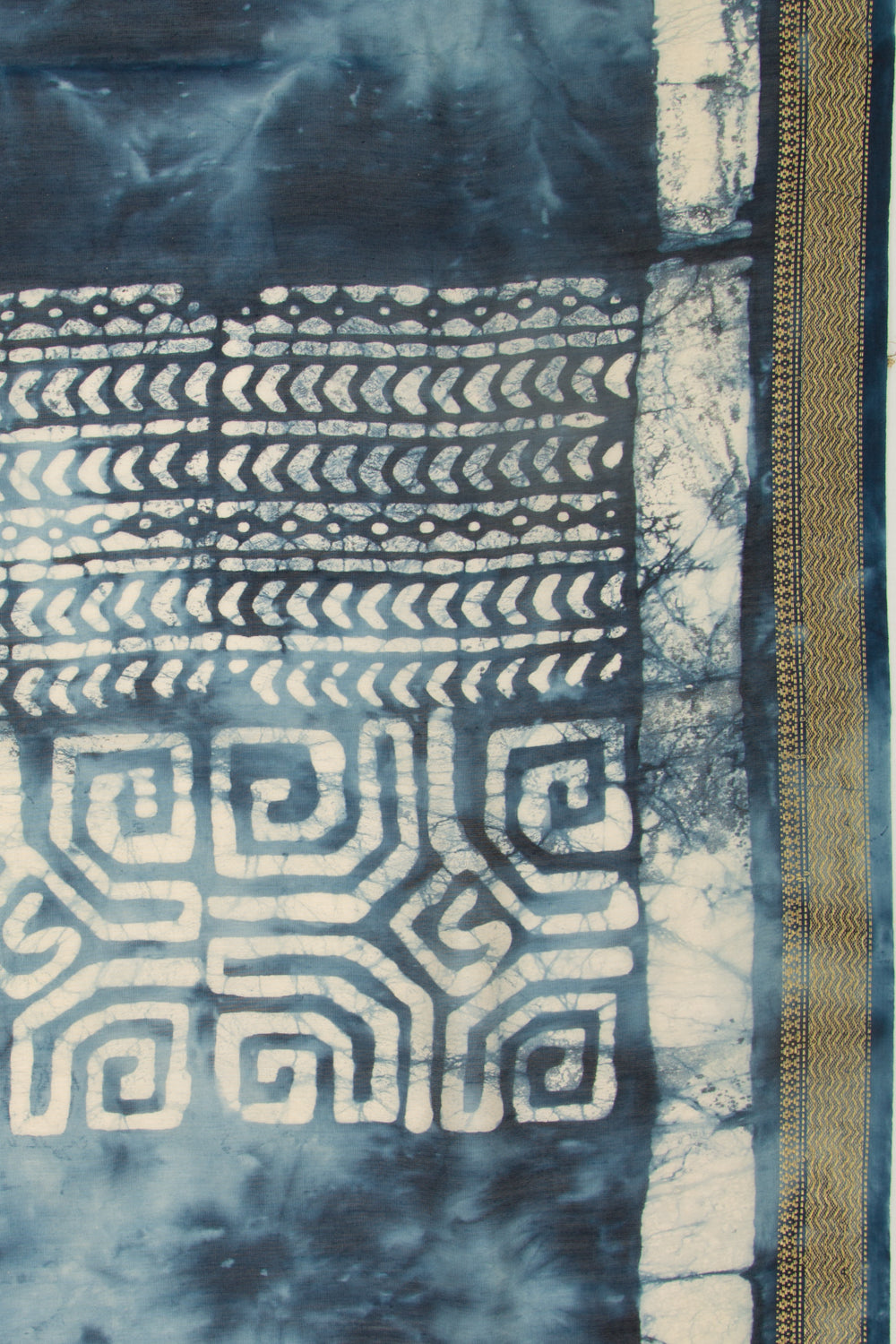 Chanderi Silk Batik Printed Blue Saree