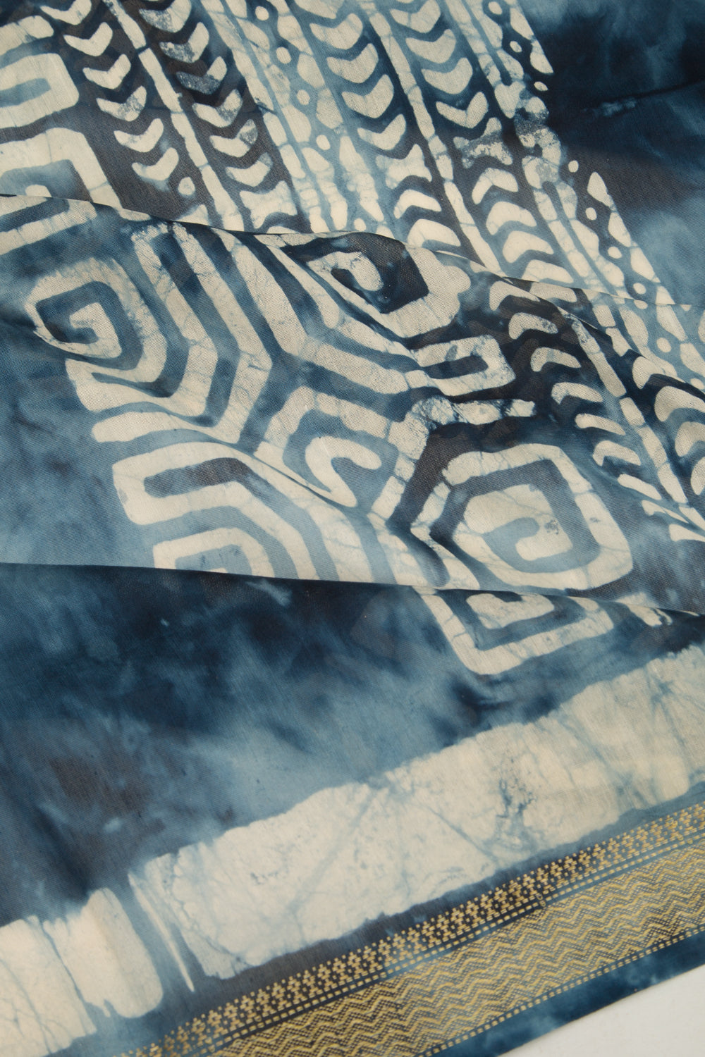 Chanderi Silk Batik Printed Blue Saree