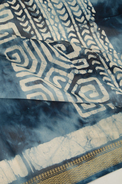Chanderi Silk Batik Printed Blue Saree