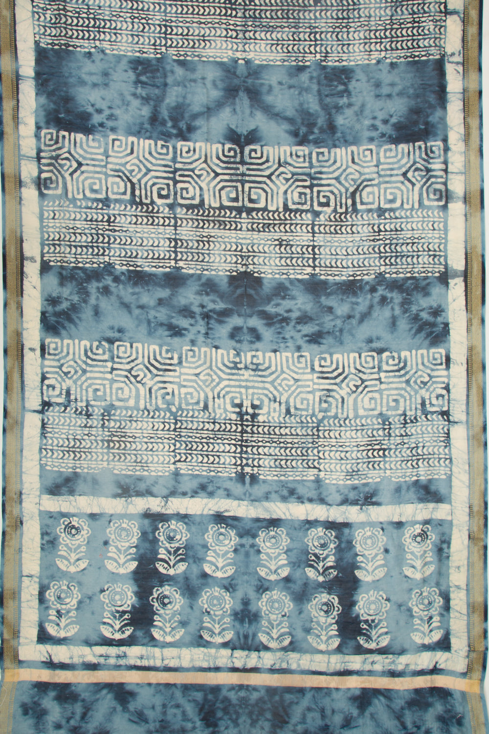 Chanderi Silk Batik Printed Blue Saree