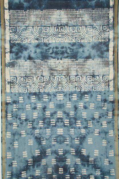 Chanderi Silk Batik Printed Blue Saree