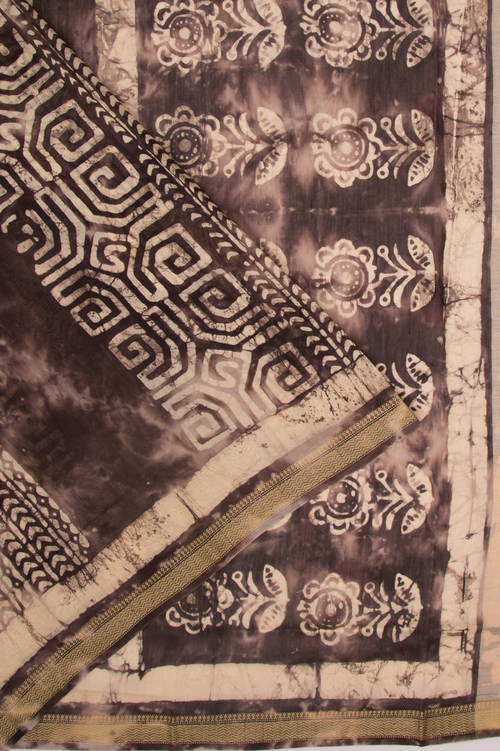 Chanderi Silk Batik  Printed Brown Saree