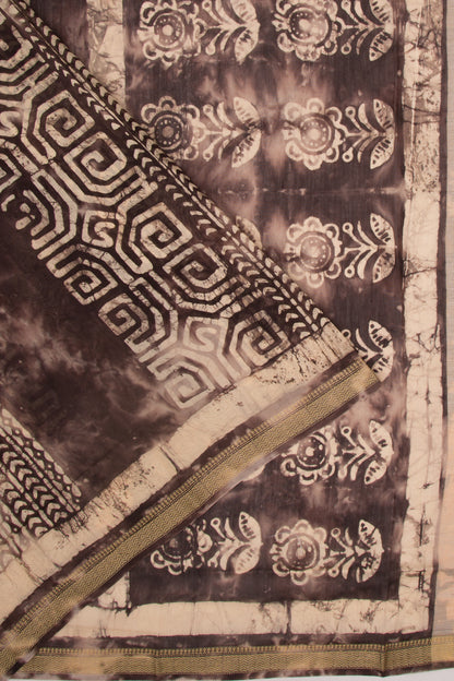 Chanderi Silk Batilk Printed Brown Saree