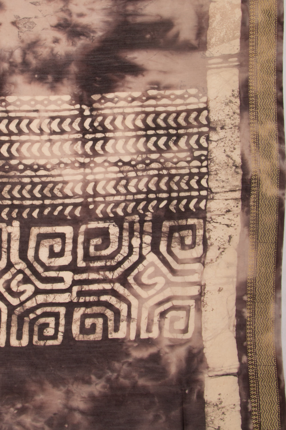 Chanderi Silk Batik  Printed Brown Saree