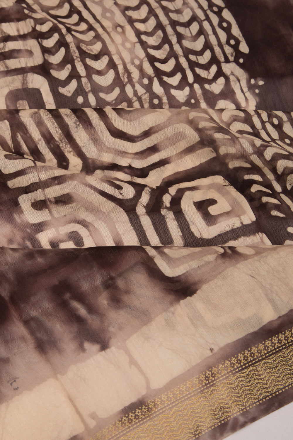 Chanderi Silk Batik  Printed Brown Saree