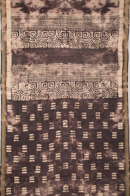 Chanderi Silk Batik  Printed Brown Saree