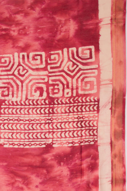 Chanderi Silk Batik Printed Redish Pink Saree