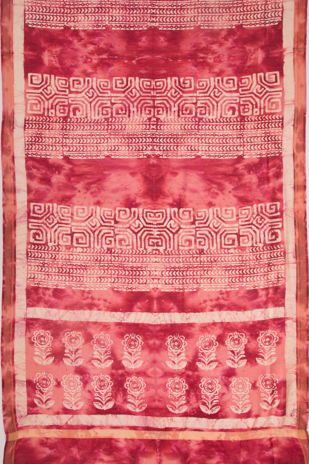 Chanderi Silk Batik Printed Redish Pink Saree