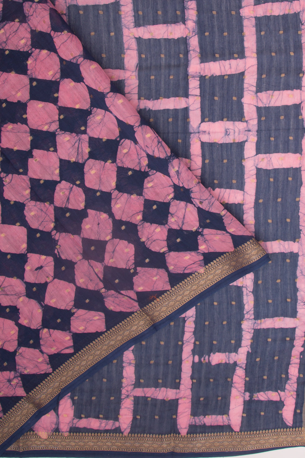 Chanderi Silk Batilk Printed And Butta Pink And Blue Saree