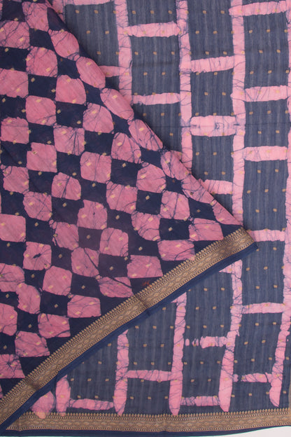 Chanderi Silk Batilk Printed And Butta Pink And Blue Saree