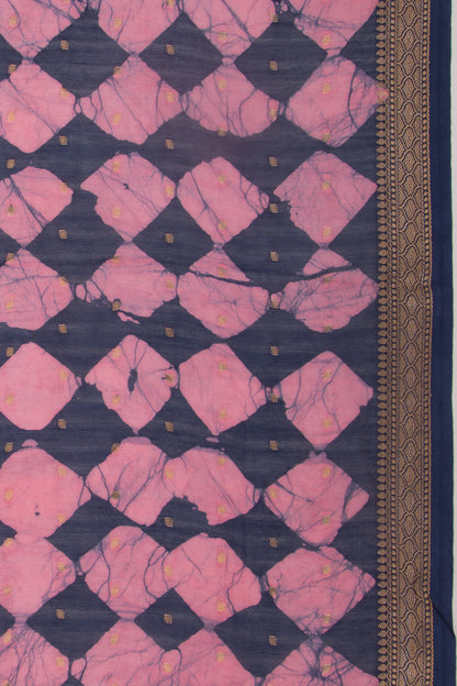Chanderi Silk Batik Printed And Butta Pink And Blue Saree