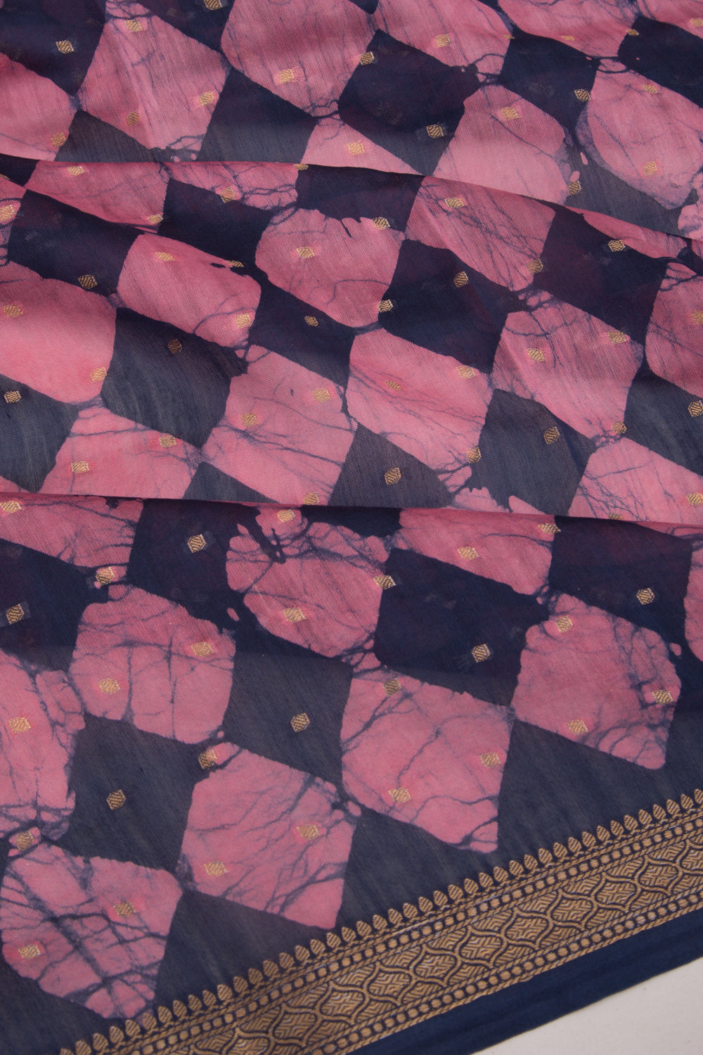 Chanderi Silk Batik Printed And Butta Pink And Blue Saree
