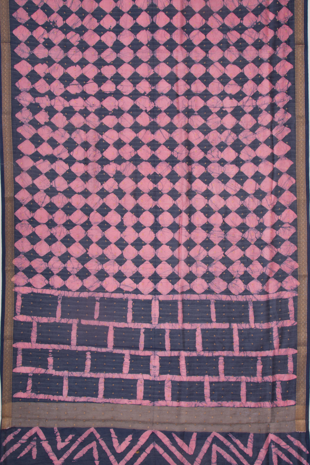 Chanderi Silk Batik Printed And Butta Pink And Blue Saree