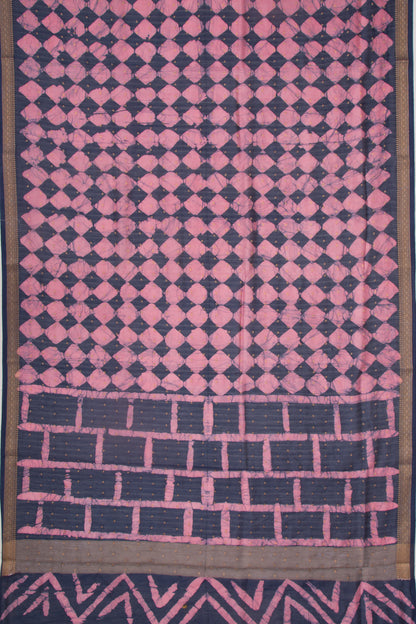 Chanderi Silk Batik Printed And Butta Pink And Blue Saree