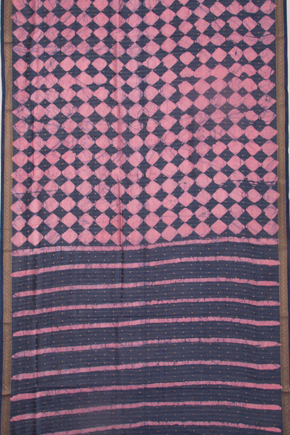 Chanderi Silk Batik Printed And Butta Pink And Blue Saree