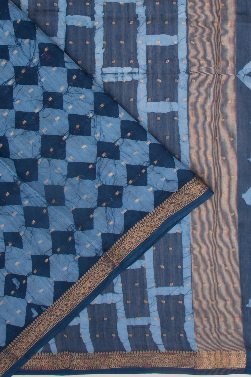 Chanderi Silk Batik Printed And Butta Blue Saree