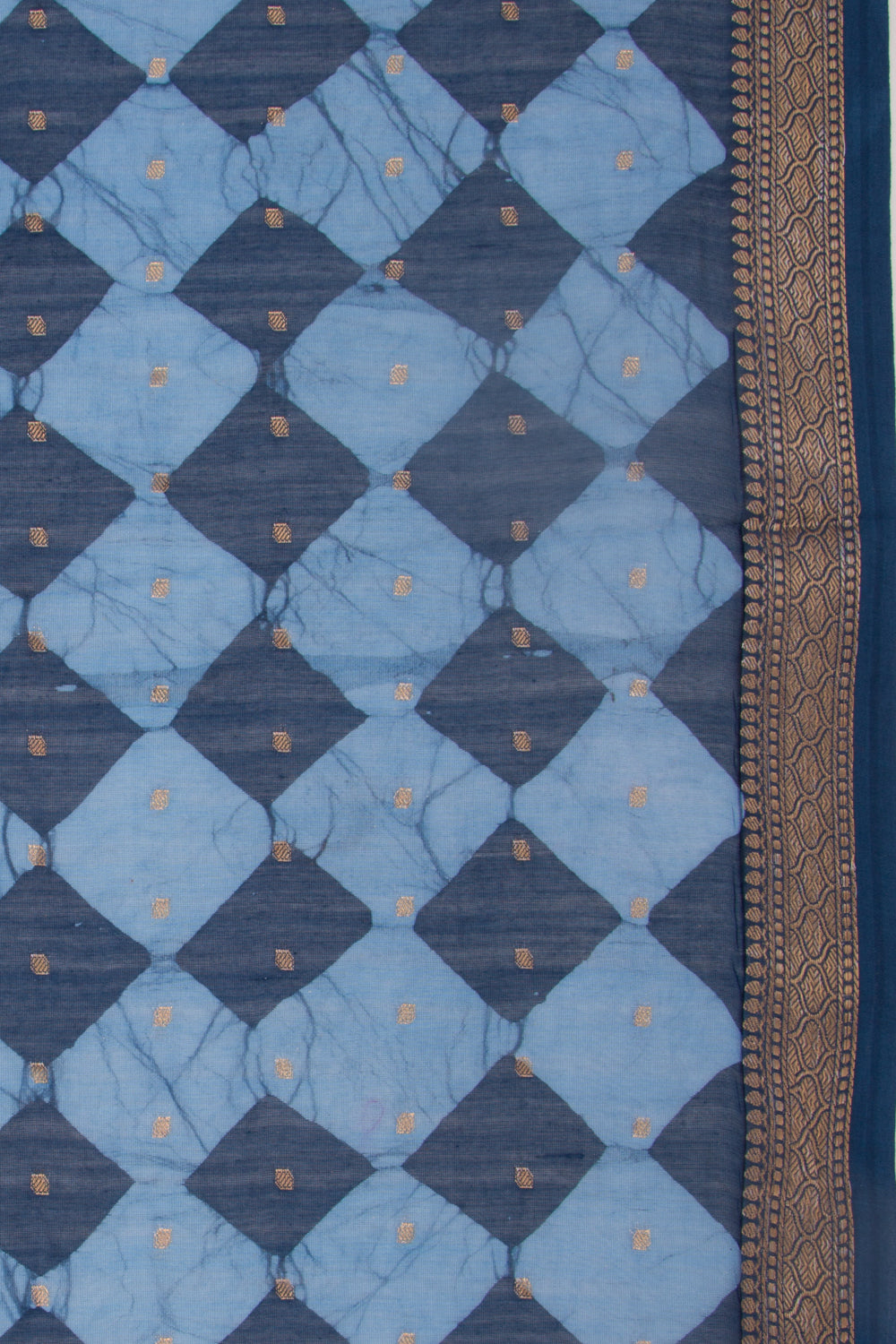 Chanderi Silk Batik Printed And Butta Blue Saree