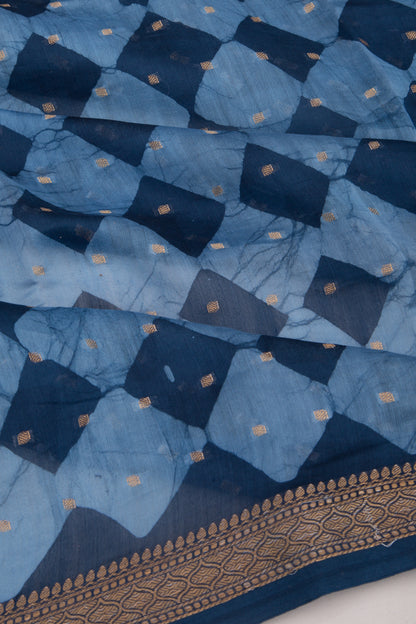 Chanderi Silk Batik Printed And Butta Blue Saree