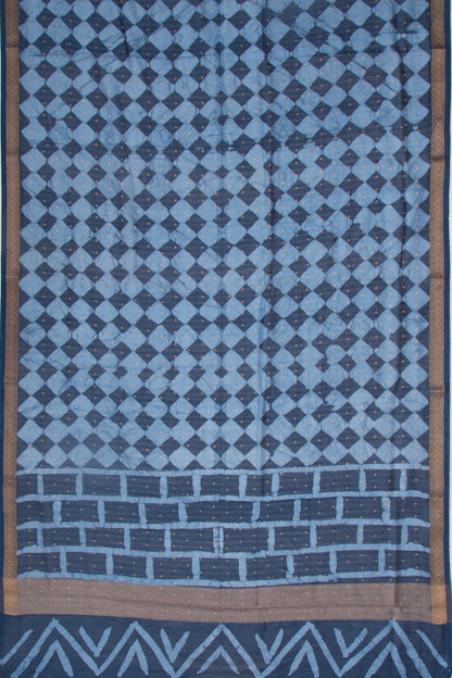 Chanderi Silk Batik Printed And Butta Blue Saree