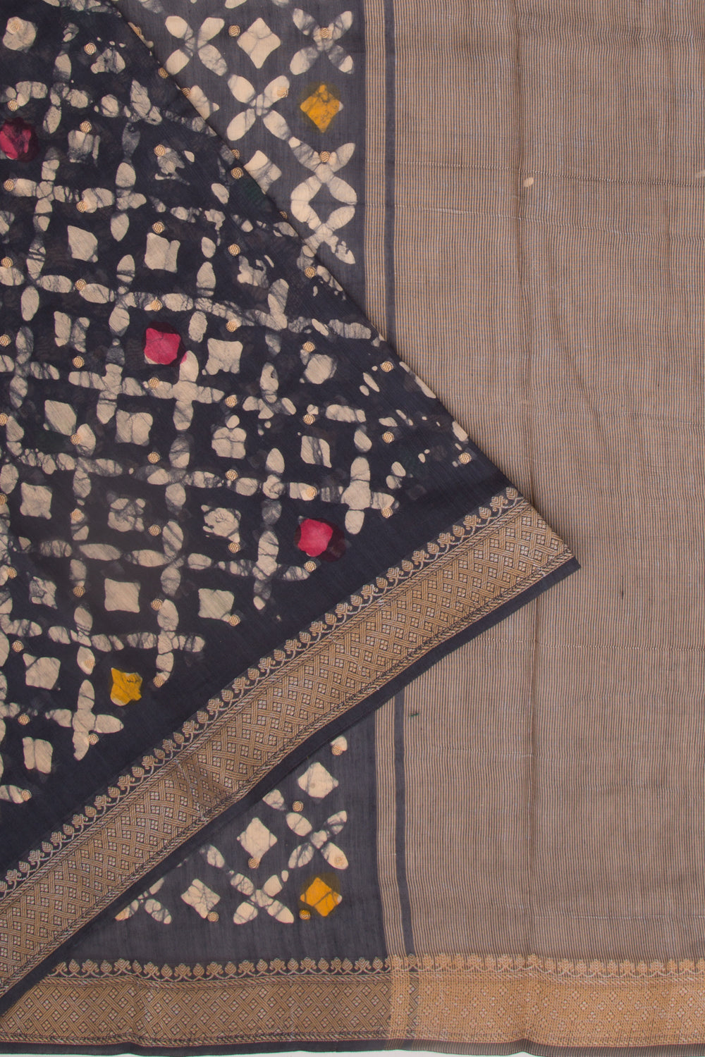 Chanderi Silk Batilk Printed And Butta Dark Blue Saree