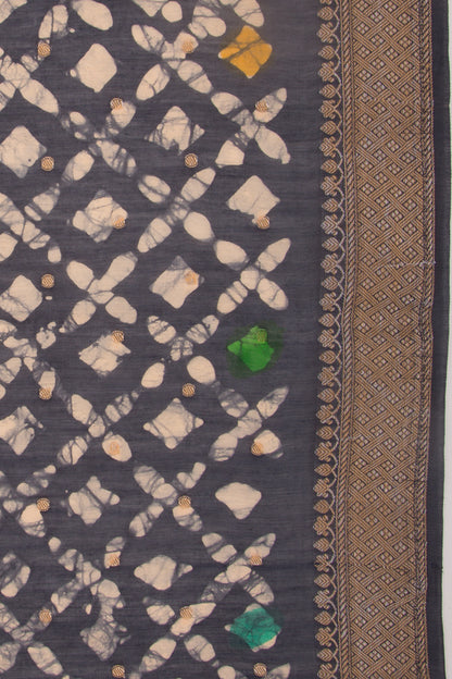 Chanderi Silk Batik Printed And Butta Dark Blue Saree